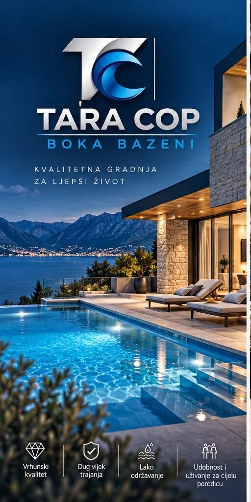 Promotivni vizual Boka Bazeni — bazen uz kamenu vilu u Boki